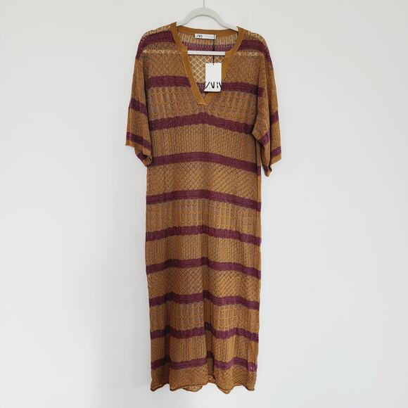 Zara Macrame Knit Mini Dress Cover-Up Cream Size Medium - Large - Picture 3 of 8